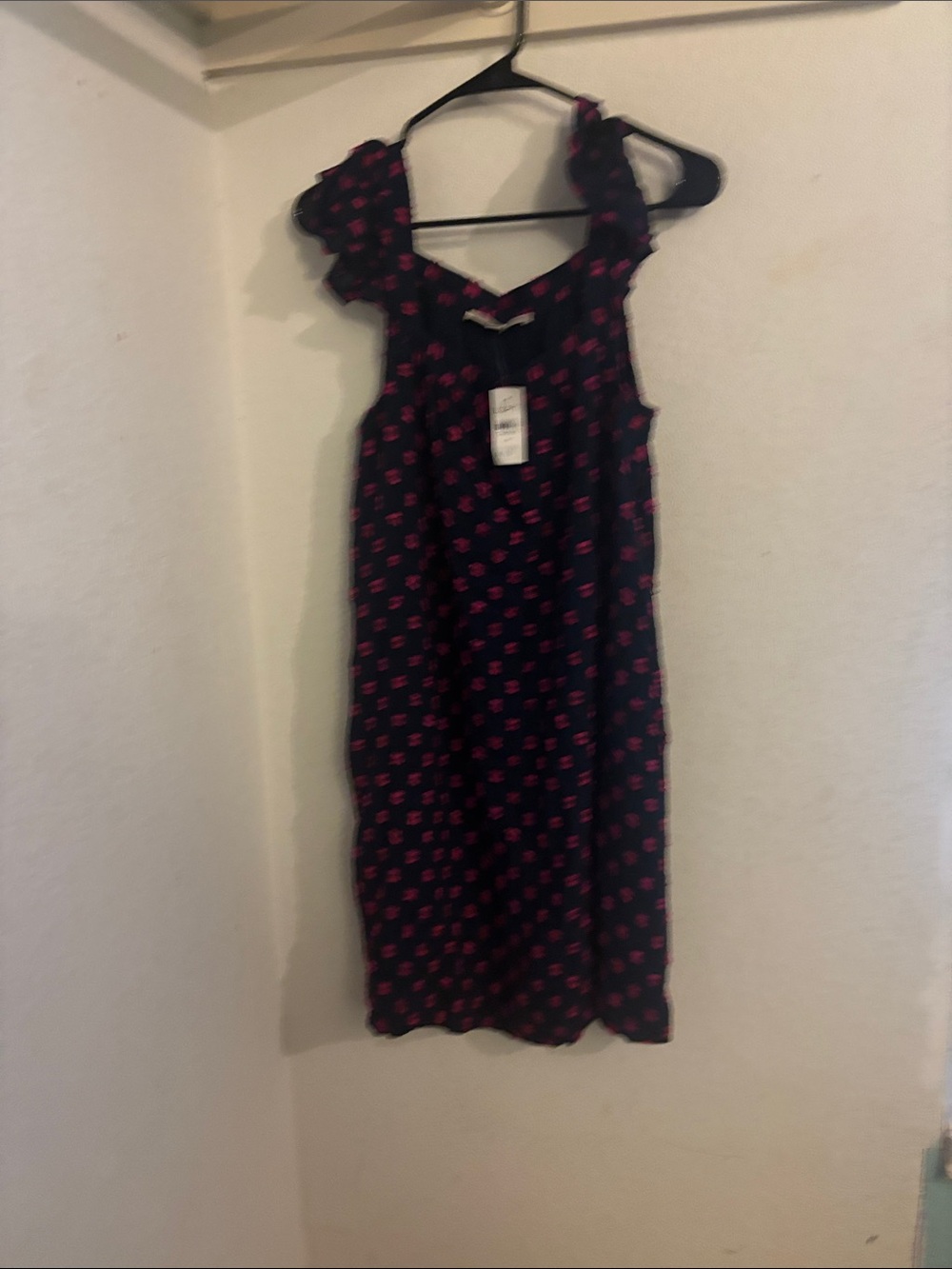 LOFT Navy Midi Dress with Pink Floral Print
